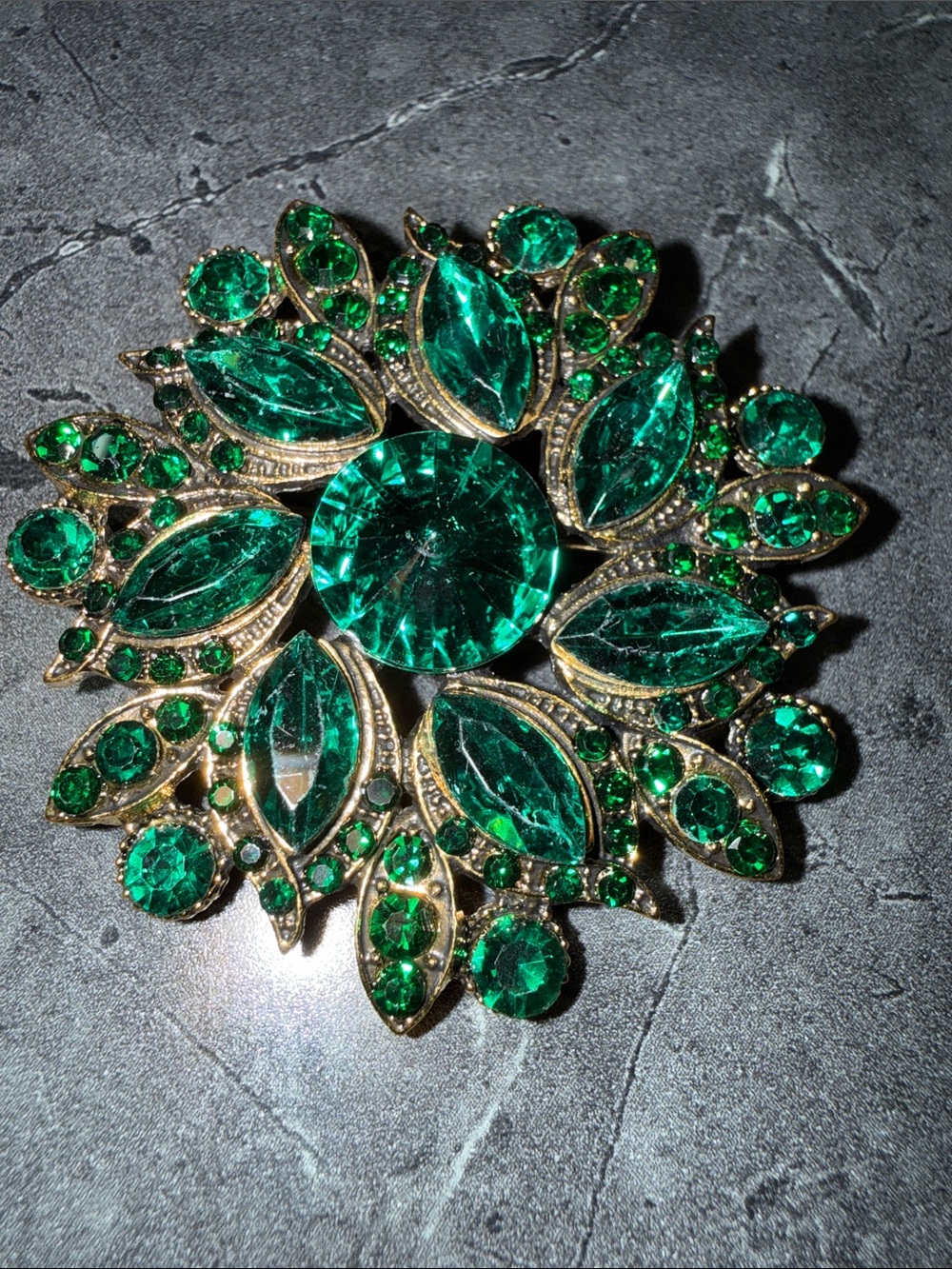 Emerald Green Crystal Floral Statement Brooch